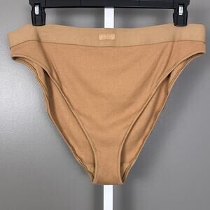 Skims Plus Size 4X Cotton Rib Brief Panties Camel Tan Panty New Hi Leg Mid Rise